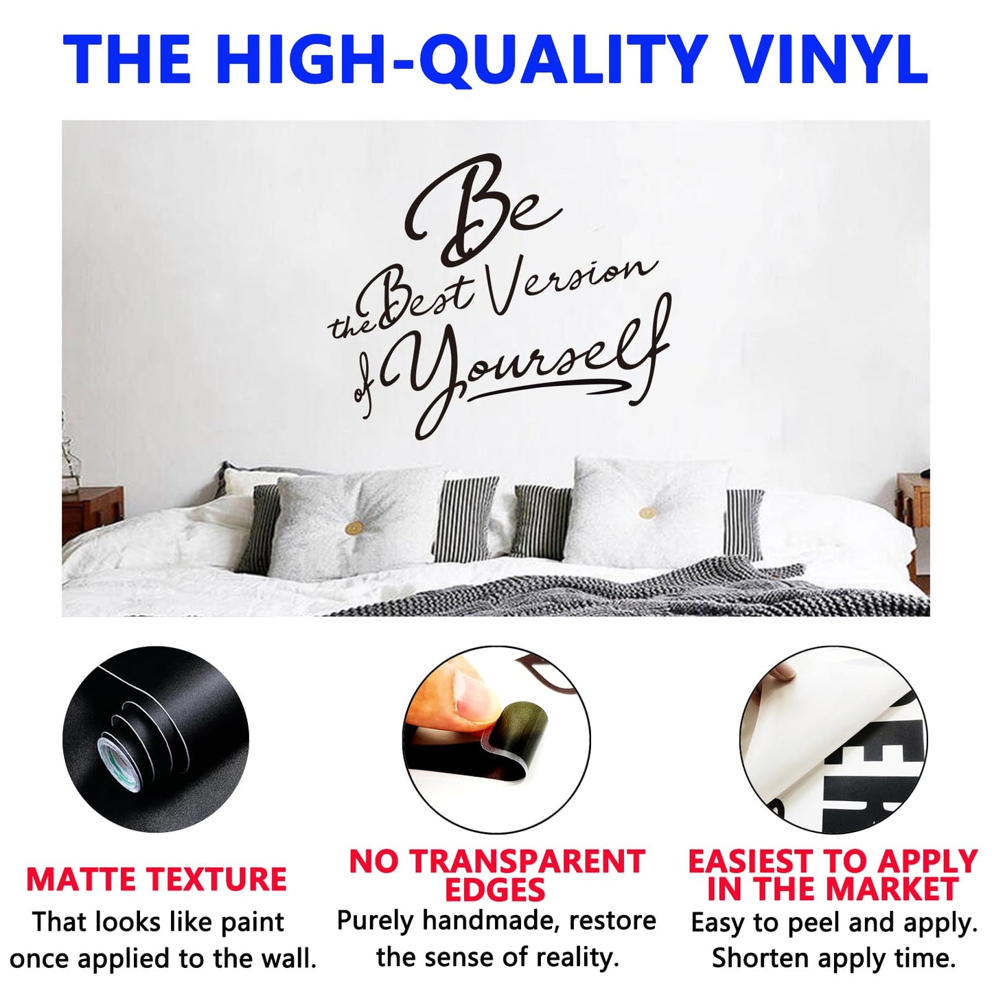 Inspirational Quotes Bedroom Wall Stickers: Women Beautiful Home Positive Vinyl Art Wall Decals - Living Room Bathroom Kitchen Family Wall Decor - Be The Best Version of Yourself 18" X 15"