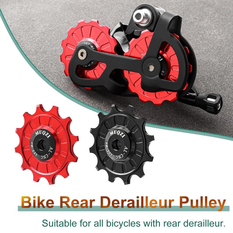MUQZI Bike Rear Derailleur Pulley, 11T+11T MTB Bicycle Ceramic Bearing Jockey Wheel Guide Roller Pulley Sets for Mountain Road Bike, Black