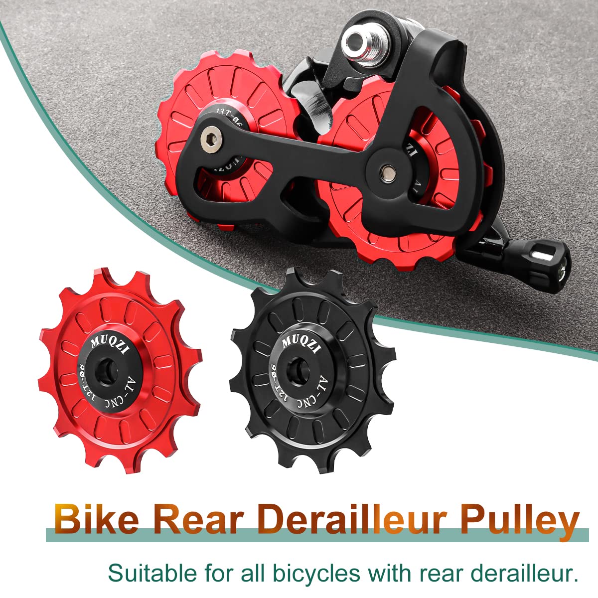 MUQZI Bike Rear Derailleur Pulley, 11T+11T MTB Bicycle Ceramic Bearing Jockey Wheel Guide Roller Pulley Sets for Mountain Road Bike, Black
