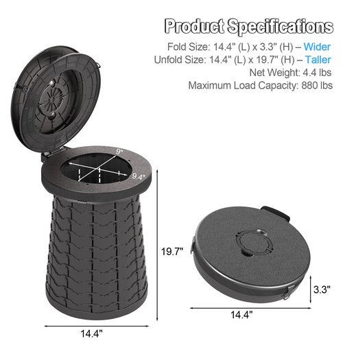 KOKSRY XXL Heavy Duty Portable Toilet for Adults - 880lbs Capacity, Adjustable Height up to 19.7", Collapsible Toilet for Camping, Truck Drivers, Construction Sites