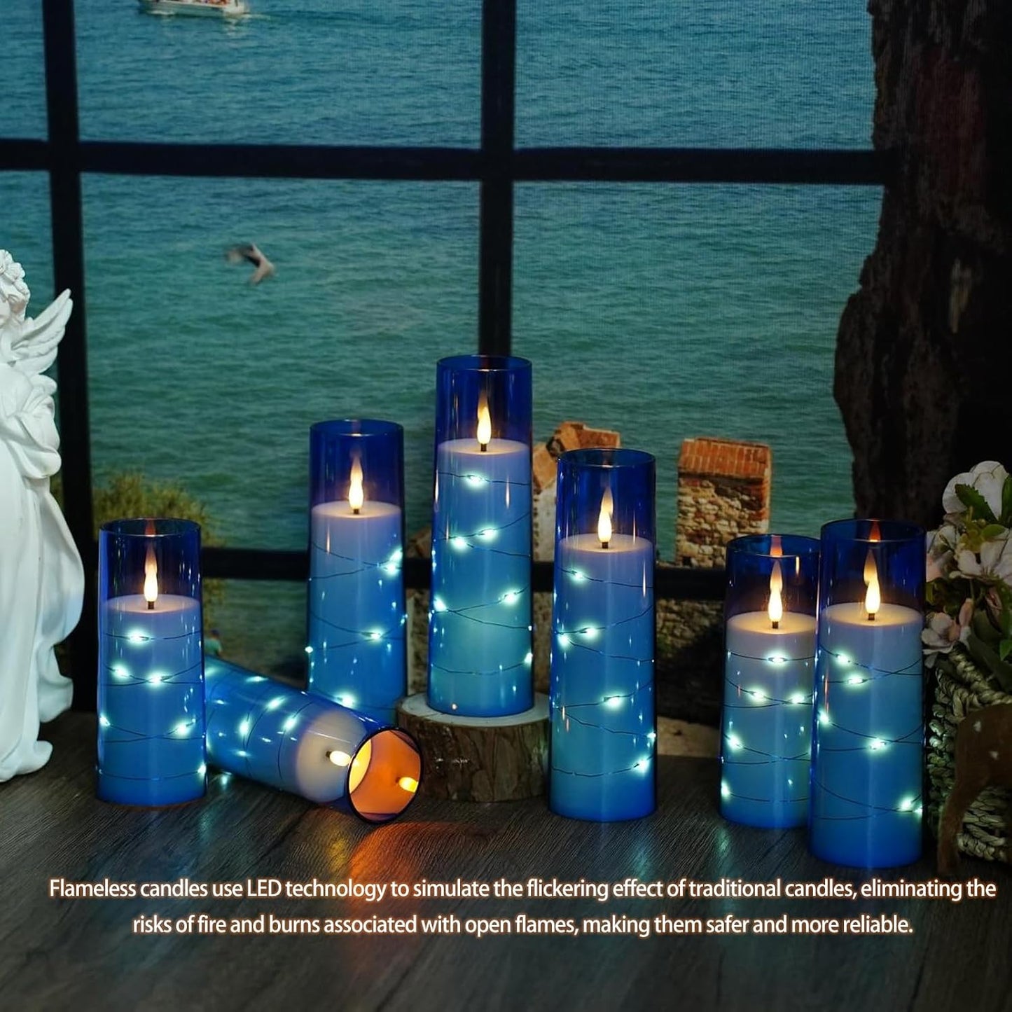 Flameless LED Pillar Candles Set - 9 Pcs White with Remote & Star String for Home Decor