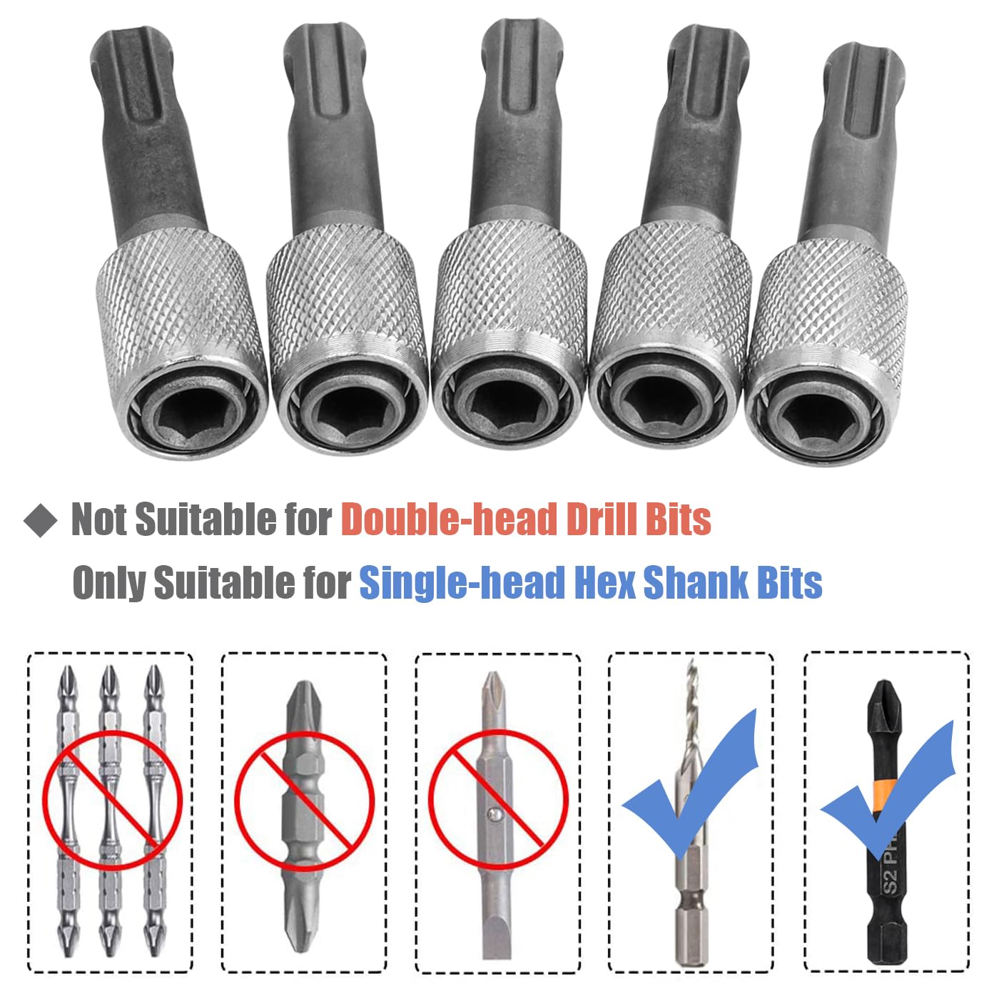 Mesee 5 Pieces SDS-Plus Shank Drill Chuck Adapters SDS PLUS to 1/4" Hex Socket Adapter Converter 1/4 Inch Hex Shank Screwdriver Drill Bit Holder for Electric Hammer Impact Drills