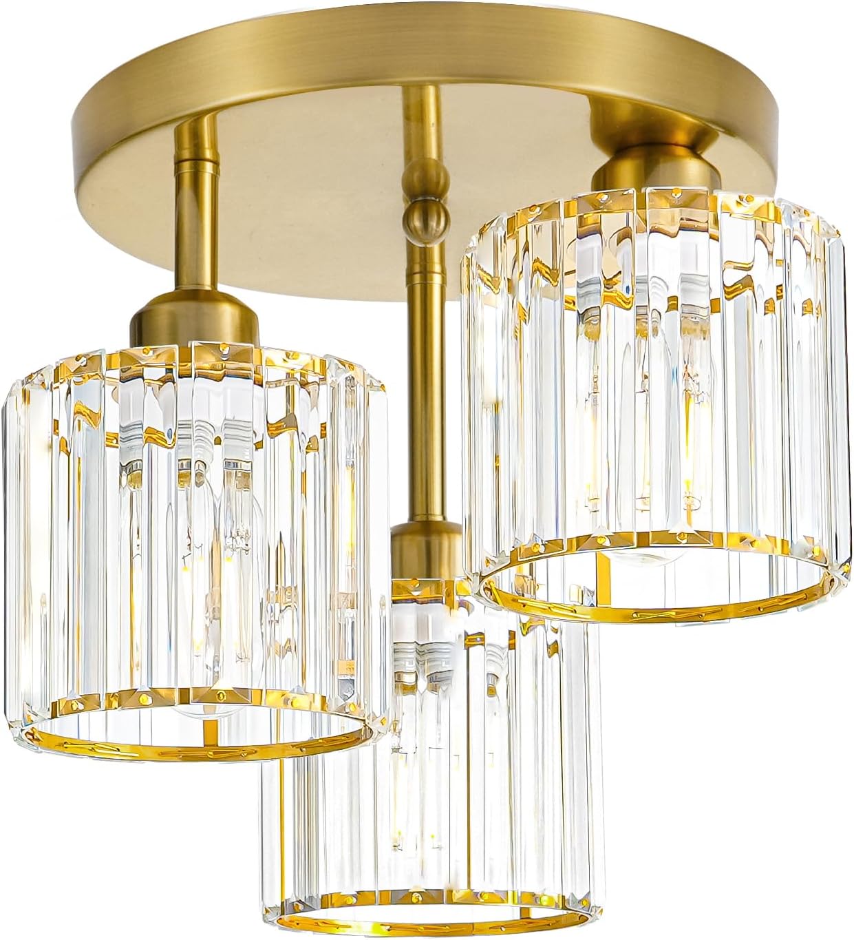 Modern Gold Crystal Ceiling Light Fixture - 11-Inch Semi Flush Mount Chandelier for Kitchen & Entryway