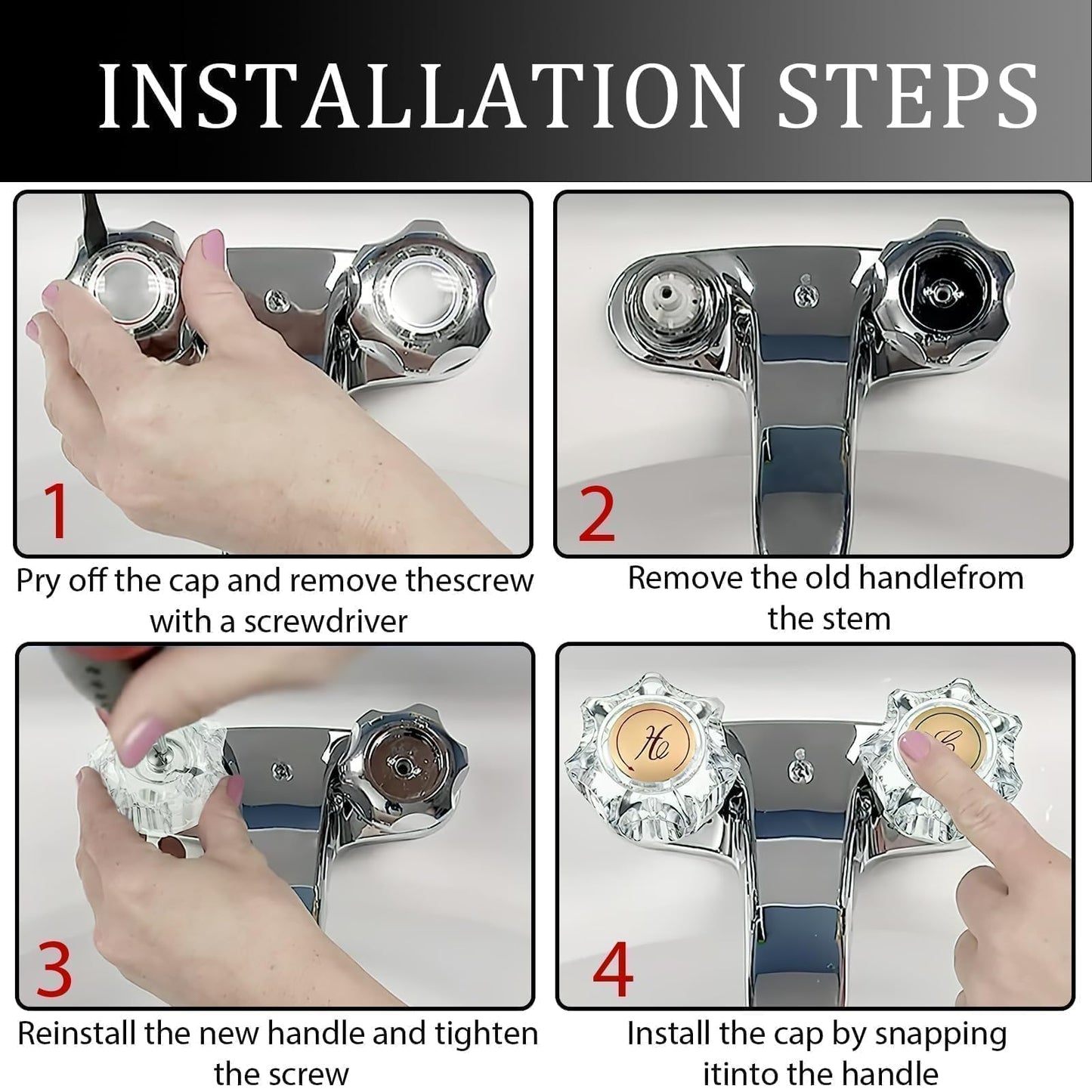 2 Pcs Bathtub Faucet Handles Shower Knobs Replacement Hot and Cold Bathroom Sink Faucet Knob Replacement with Screws Inner Hole Diameter of 8mm Compatible with Delta/LDR/Delex/Peerless Faucets, Gold