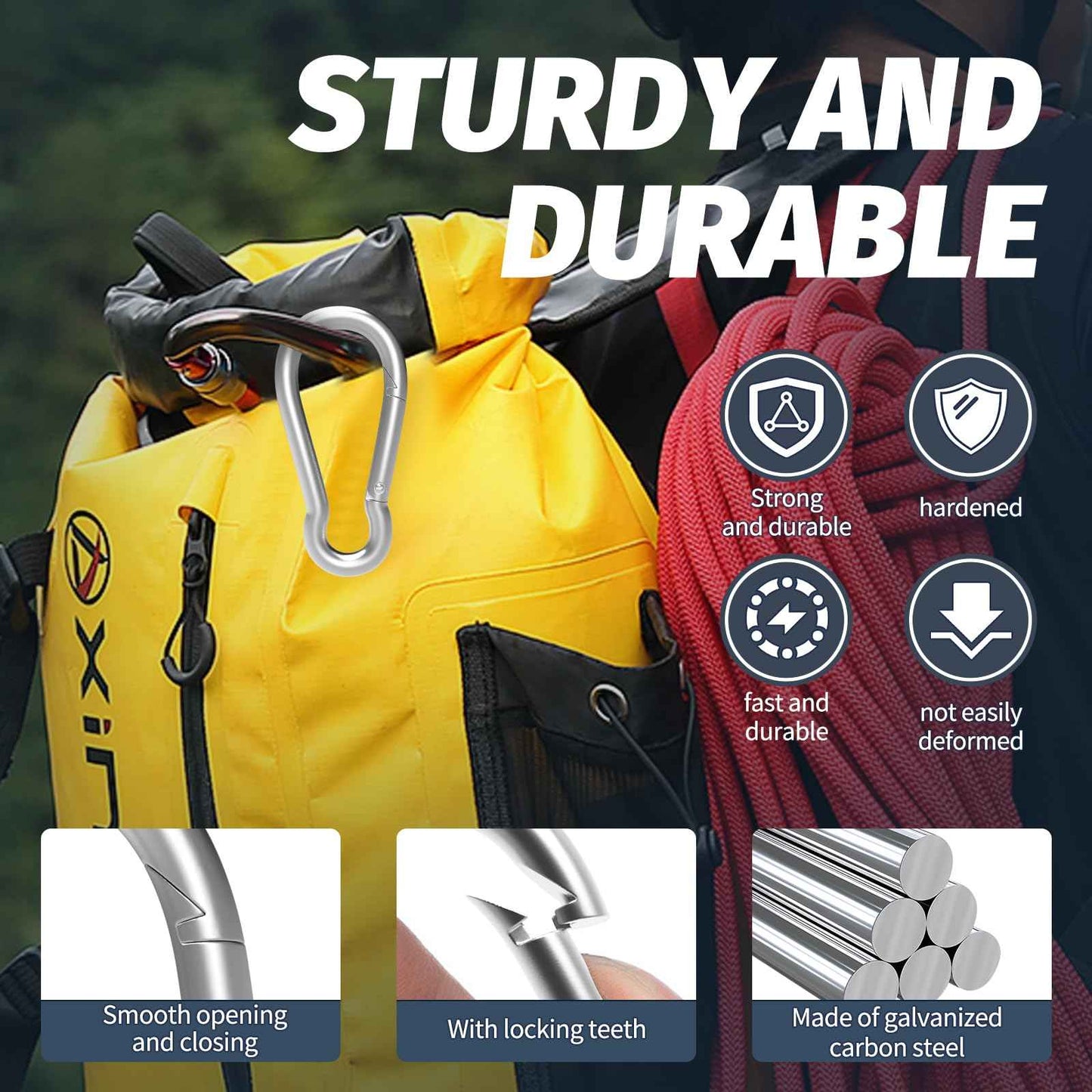 200PCS M4 Spring Snap Hook Carabiner, 1.57 Inch Small Carabiner Clip, Heavy Duty Galvanized Steel Spring Clip, Quick Link Key Chain for Swing Hammock Gym Outdoor, 120LBS Holding Capacity