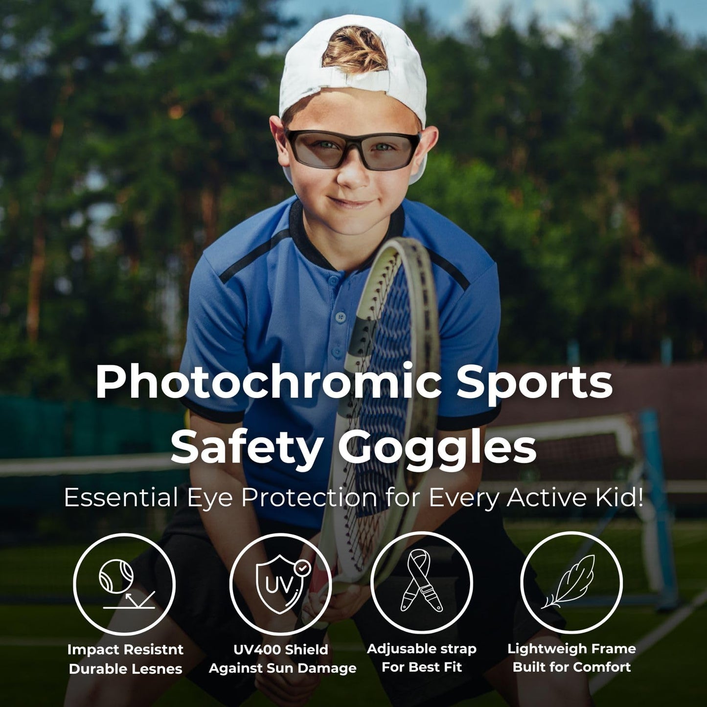 BLUE CUT Kids Sports Protection Goggles – Photochromic Safety Glasses for Children, Basketball, Baseball, Football, Soccer & Outdoor Sports