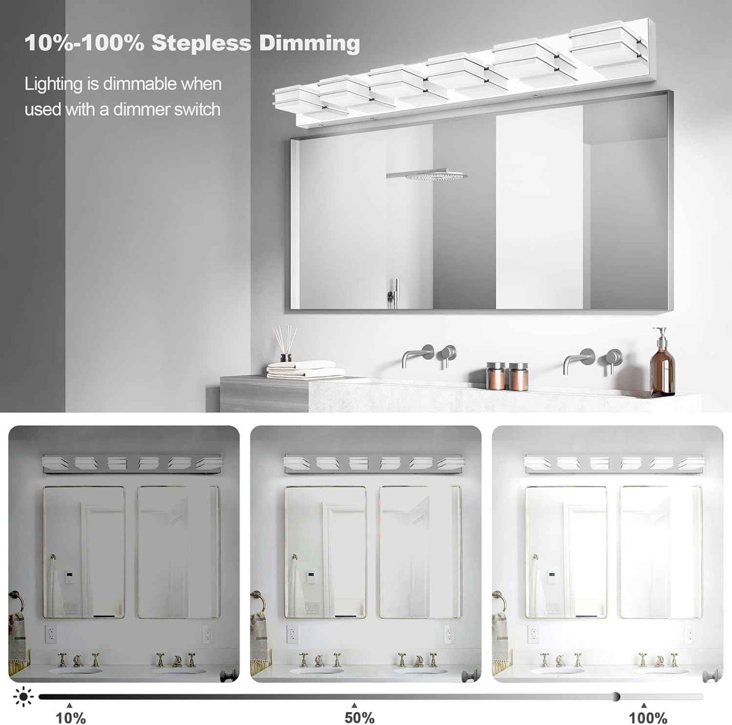 LED Chrome 3-Light Dimmable Bathroom Vanity Light Fixture - Modern Acrylic & Stainless Steel Over Mirror Lighting