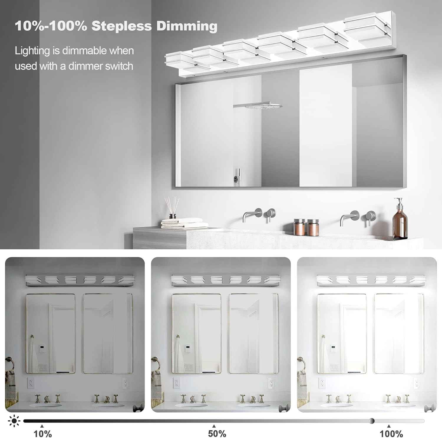 LED Chrome 3-Light Dimmable Bathroom Vanity Light Fixture - Modern Acrylic & Stainless Steel Over Mirror Lighting