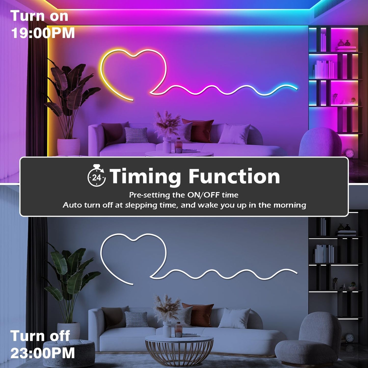 60FT SINLEY LED Neon Rope Lights - App/Remote Control, Waterproof RGB for Indoor/Outdoor Use