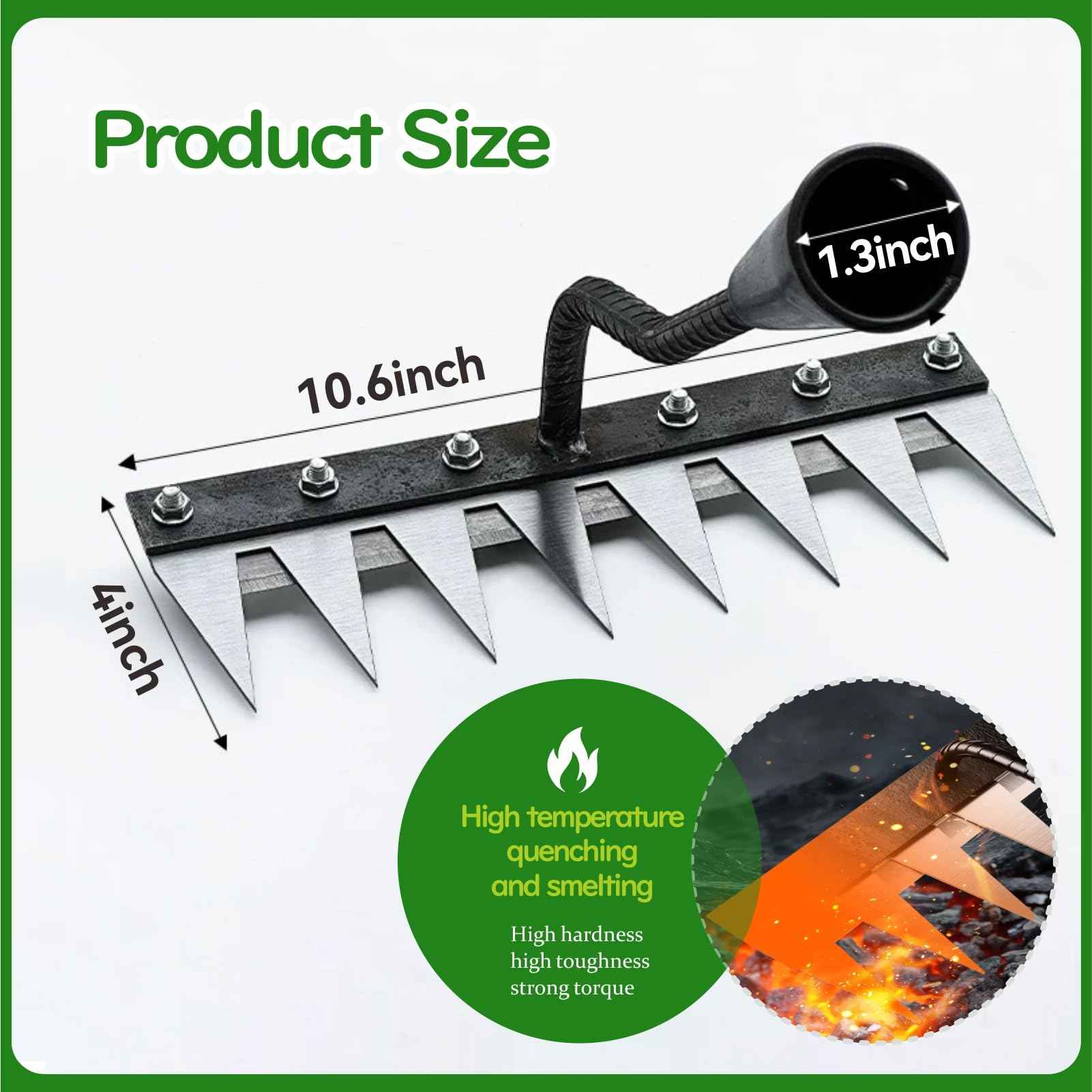 utosday 2025 Iron Weeding Rake 2.0, Iron Rake for Gardening and Weedings, Heavy Duty Gardening Hand Weed Puller Tools, 8 Teeth Carbon Steel Garden Weedings Rakes for Lawn Care