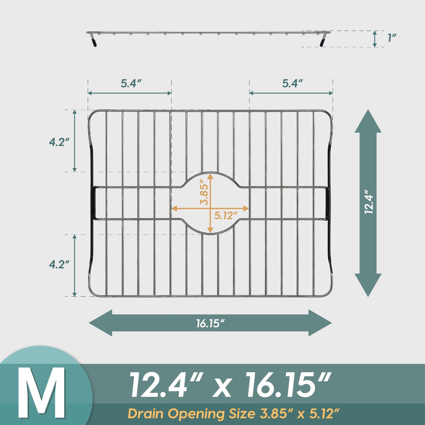 SunnyPoint 304 Stainless Steel Sink Protector Rack – Rust-Resistant Grid for Kitchen Sink Bottom, Scratch Prevention, Drainage Support, Fits Sinks 16.15" x 12.4", Center Drain Hole Required