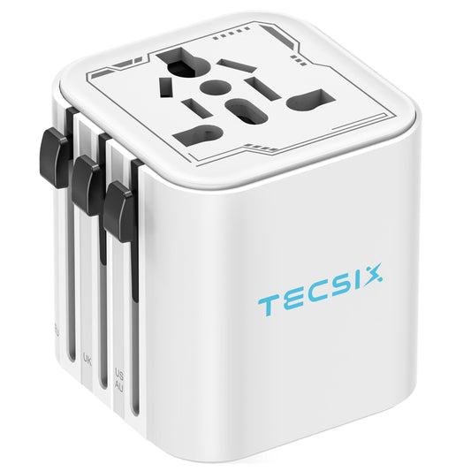 Universal Travel Adapter Worldwide, TECSIX Compact Travel Power Plug Adapter (Type A C G I), 2500W Internetional Wall Charger Outlet Adaptor to Europe, India, UK, US, AUS, Asia 200+ Countries