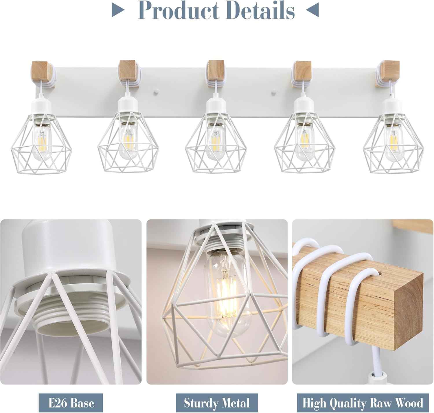 Farmhouse 3-Light Bathroom Vanity Light Fixture - Rustic White Wood Sconces for Mirror
