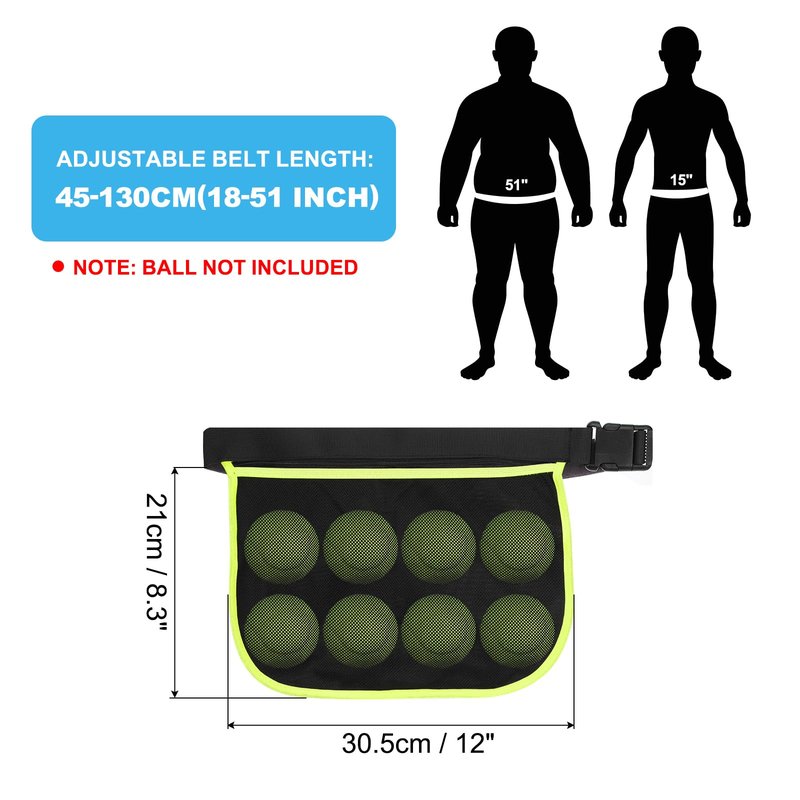 PATIKIL Tennis Ball Band Holder, Adjustable Pickleball Waist Pouch Ball Holder Waist Bag for Holding 8 Pickleball or Tennis Balls, Fluorescent Green (NO Balls)