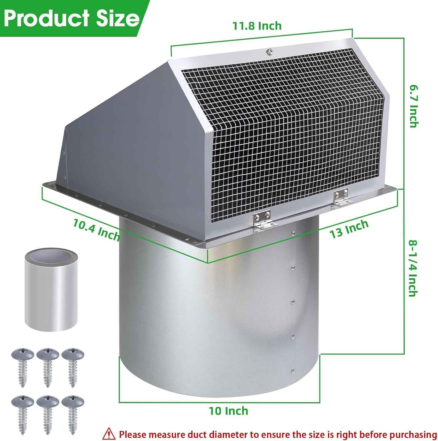 5-Inch Exterior Dryer Vent Cover with Screen & Damper - Galvanized Steel, Black
