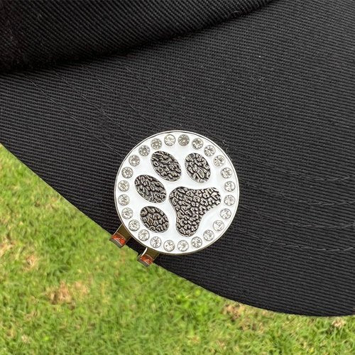 Giggle Golf Bling Golf Ball Marker with Magnetic Hat Clip – Paw Print Sparkly Marker for Women Golfers – Fun Golf Gift with Organza Bag & Bonus Hand Cream