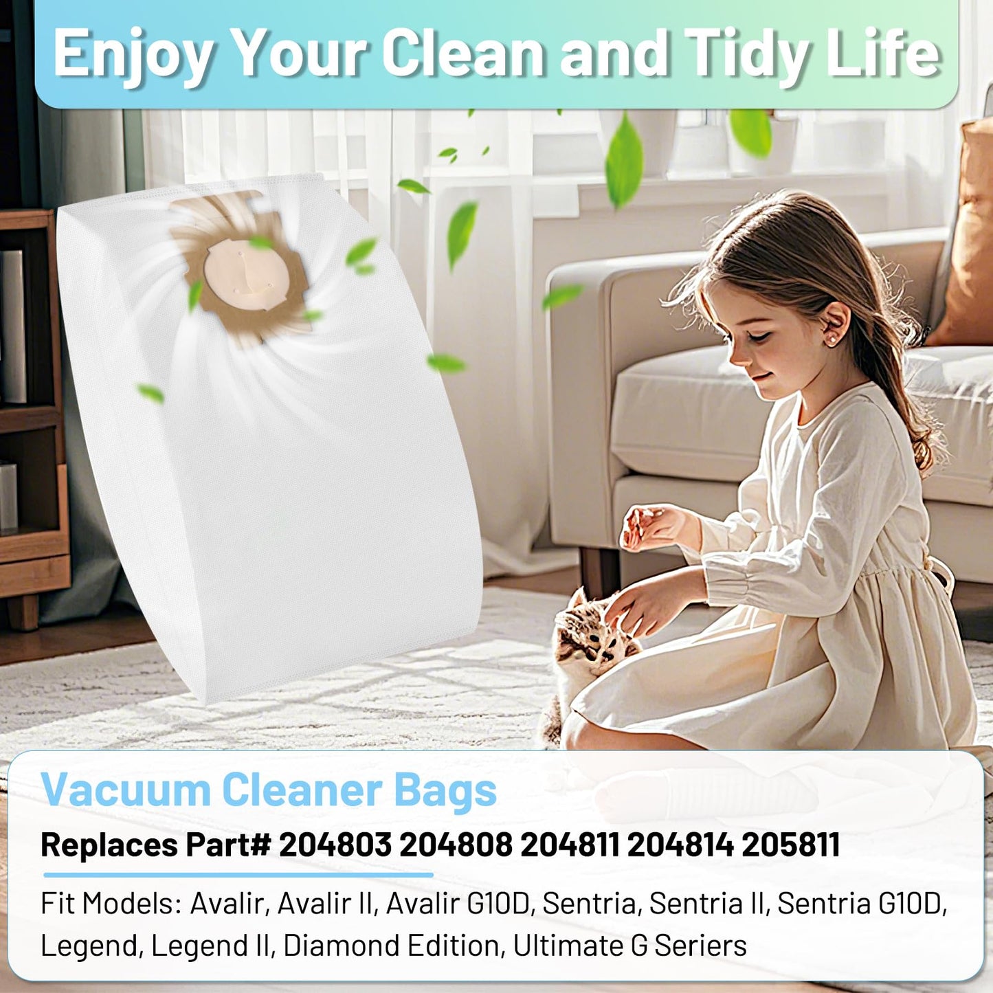 6 Pack 204814 Vacuum Bags Compatible with Kirby, Micron Magic Vacuum Cleaner Bags Fit for Kirby Avalir/Sentria/Ultimate G Series Models Replaces 204811 205811 F-Style & Twist-Style