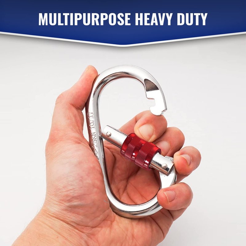 XTEK Climbing 25kn Climbing Carabiner Clip - Heavy Duty O-Shape Steel Locking Caribeaner -Rock Climbing Gear - Strong Large Locking Oval Caribeener for Mountain Climbing