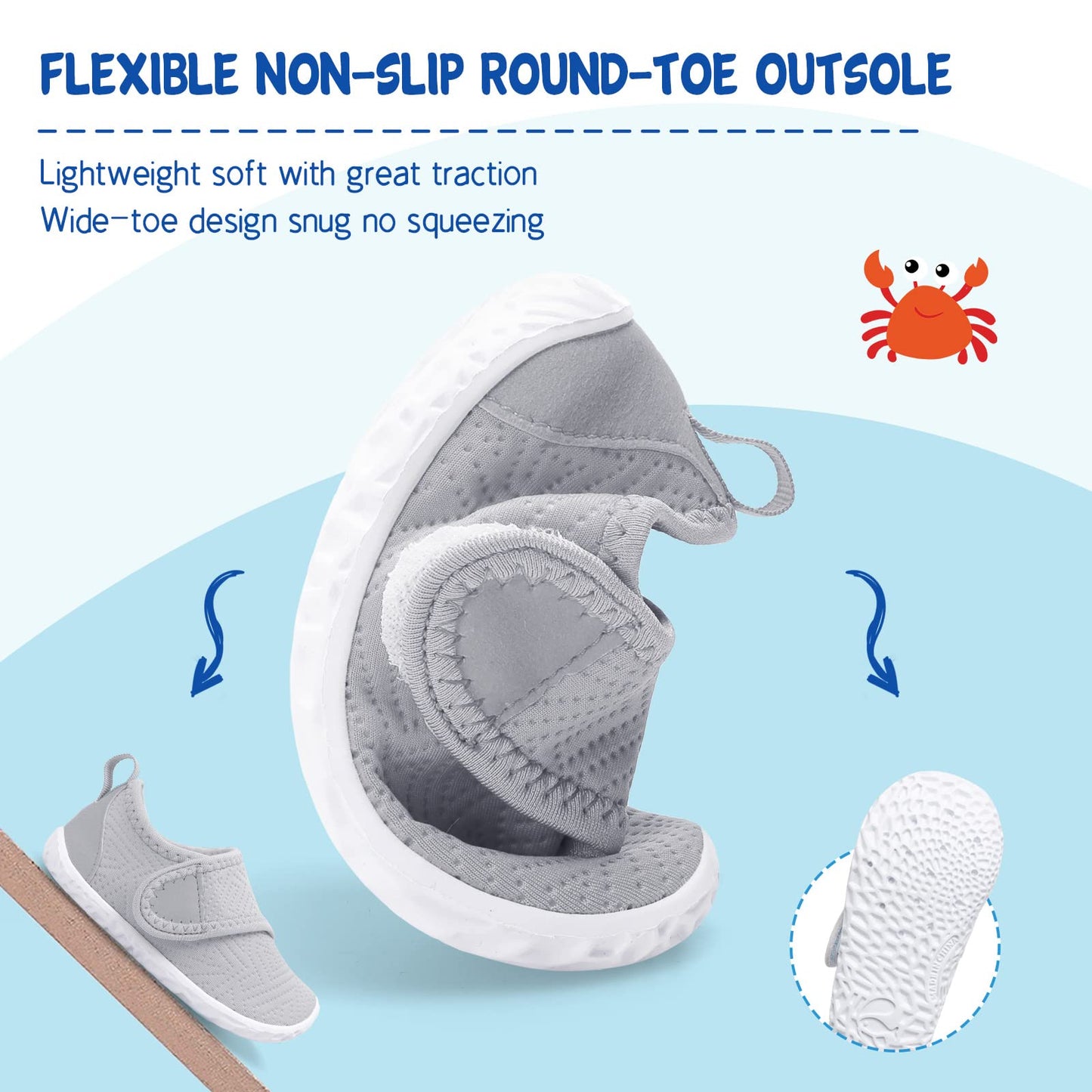LeIsfIt Toddler Water Shoes Boys Girls Barefoot Aqua Socks Kids Breathable Quick-Dry Swim Shoes for Beach Pool Surf, Grey, 6 Toddler