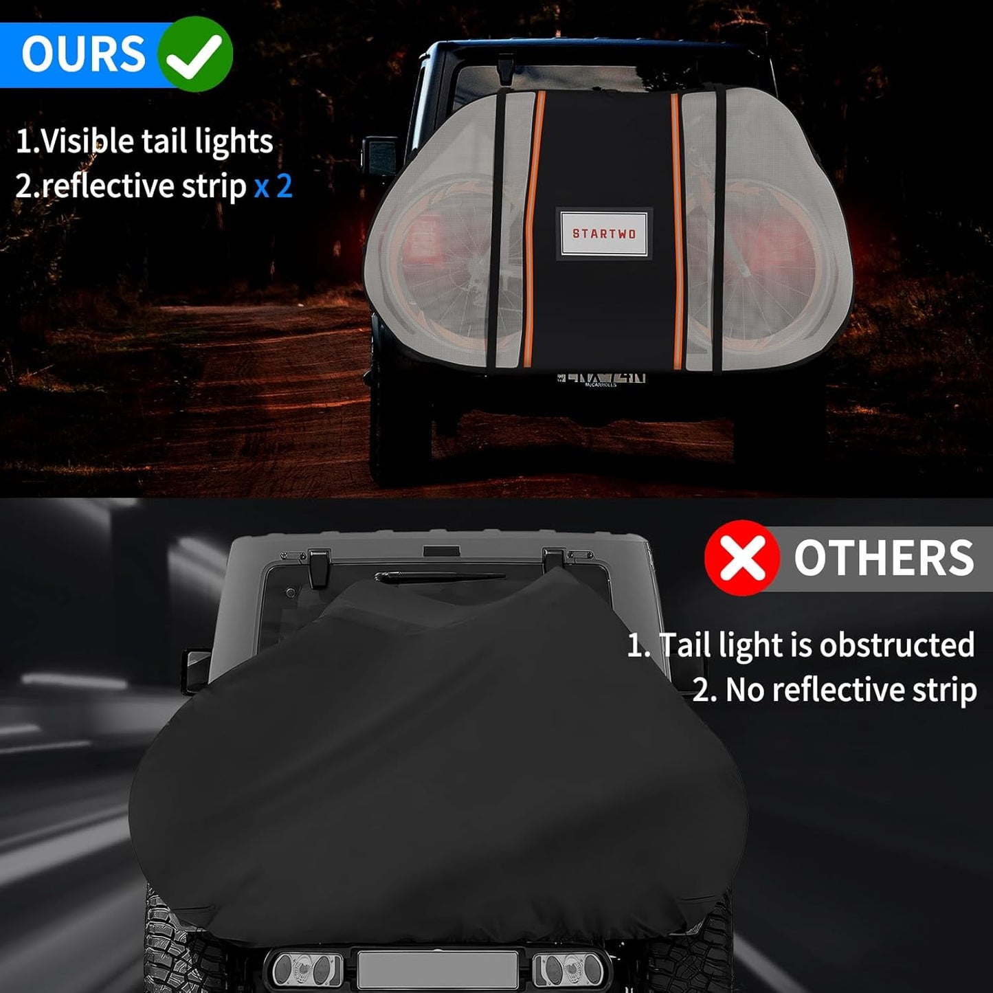 STARTWO Waterproof Bike Cover - Outdoor Storage for 2 Bikes with Elastic Straps & License Plate Window