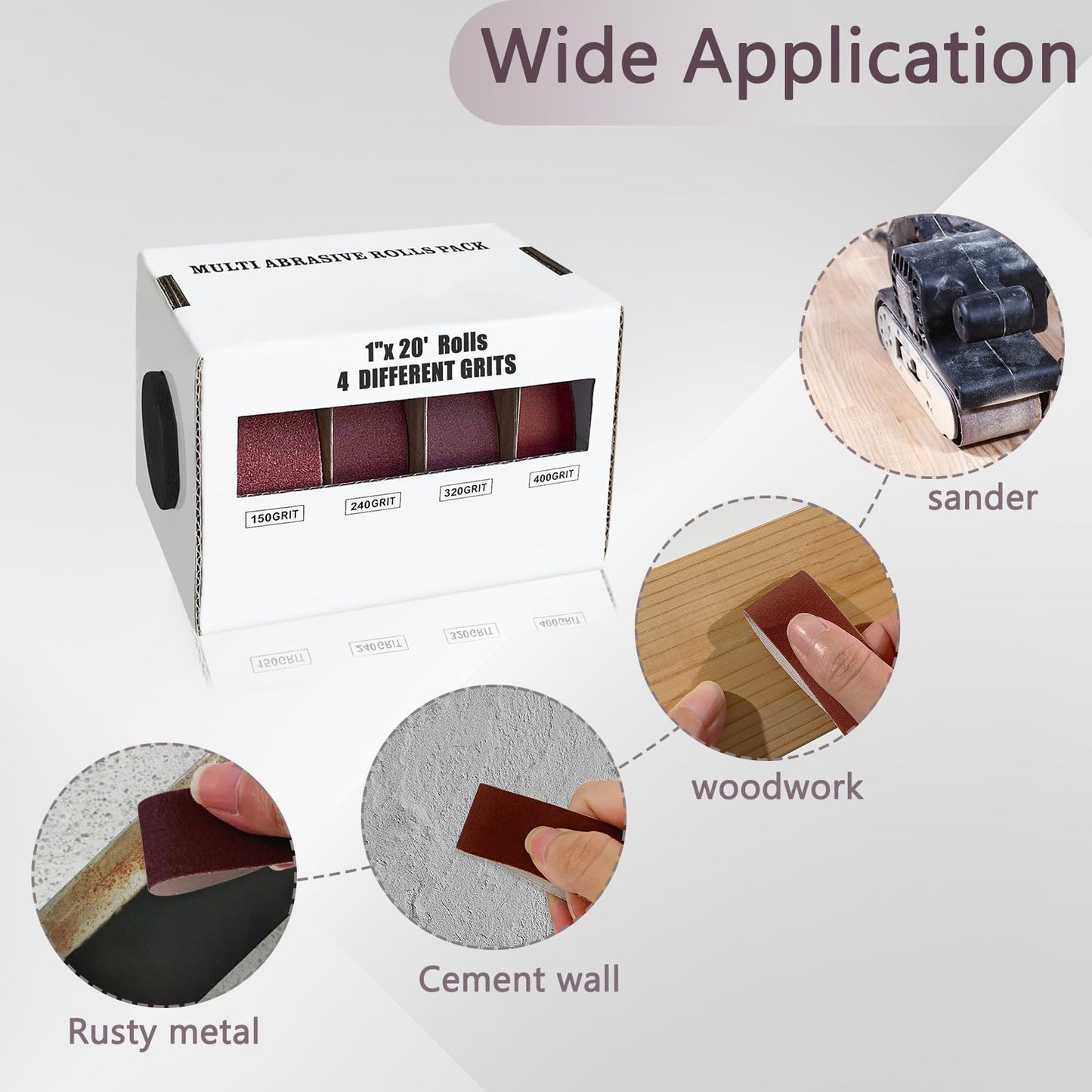 4 PCS Emery Cloth Roll, Sand Paper Assortment Pack Sandpaper 4 Grits Assorted for Wood Metal Sanding, Wet Dry Sandpaper 150/240/320/400 Grit