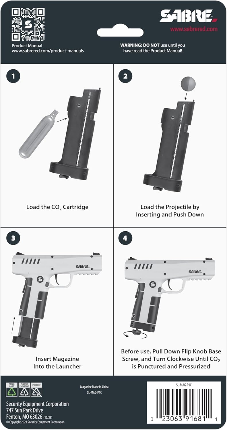 Sabre Home Defense Pepper Launcher - Large Size with 7 Projectiles | 40% More Stopping Power, Made in USA