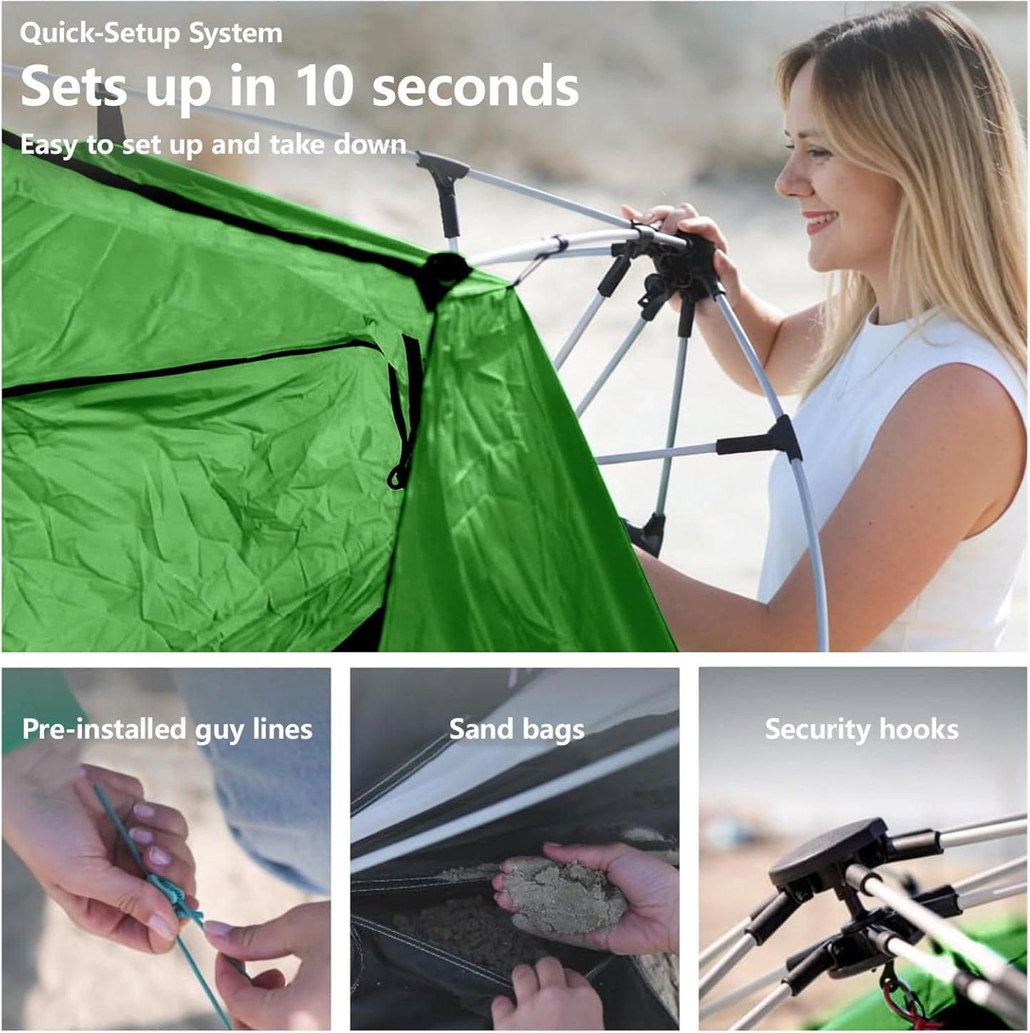 Three Bears Pop Up Beach Tent - Lightweight UV Protection Canopy for 3-4 People | Easy Setup, Green