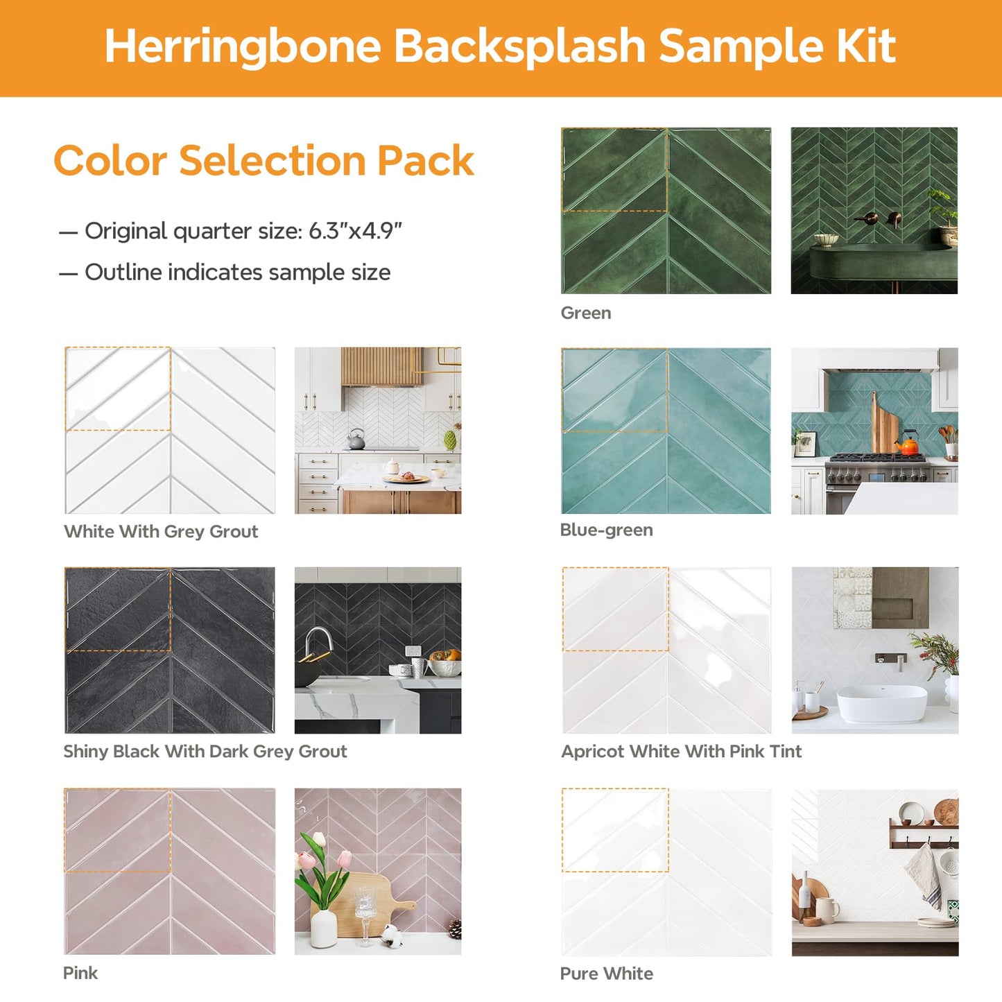 STICKGOO Sample Kit Thicker Herringbone Peel and Stick Backsplash, 6.3”×4.9” Stick on Wall Tiles, Self Adhesive Tile Sticker for Kitchen Backsplash and Bathroom