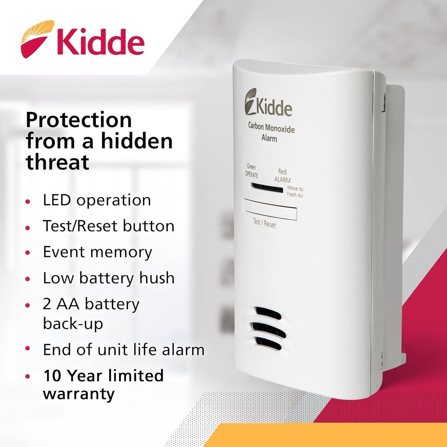 Kidde Plug-In Carbon Monoxide Detector with Battery Backup & Test-Hush Button
