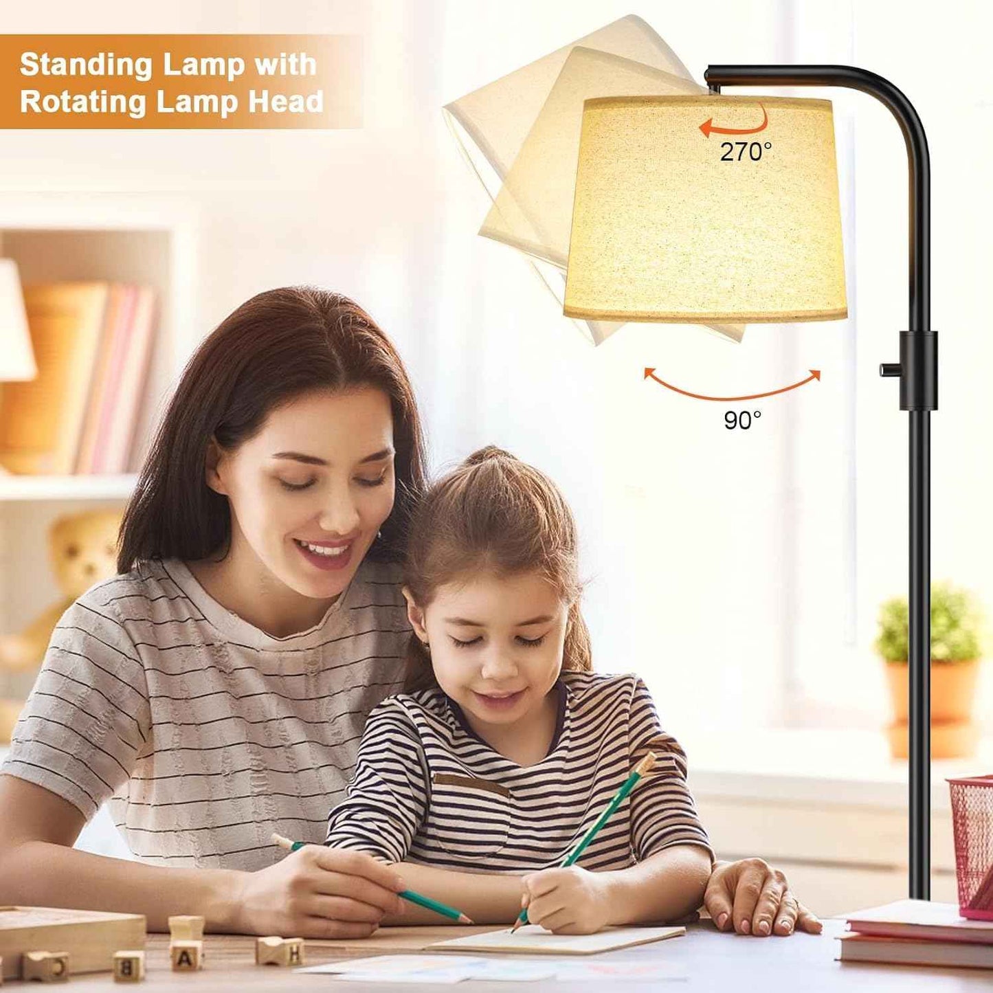 Modern Dimmable Floor Lamp with 9W LED Bulbs - Stylish Standing Light for Living Room & Bedroom (Gold & White)