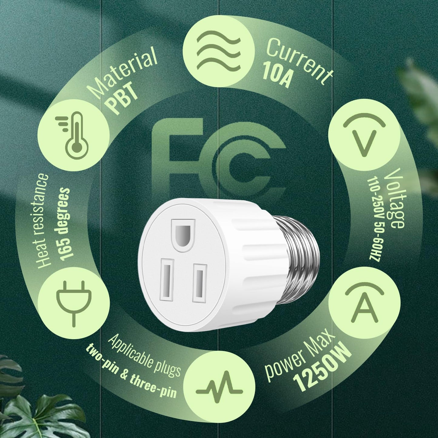 3 Prong Light Socket Adapter, E26 E27 Outlet Adapter, Stability & Professional Materials (White)