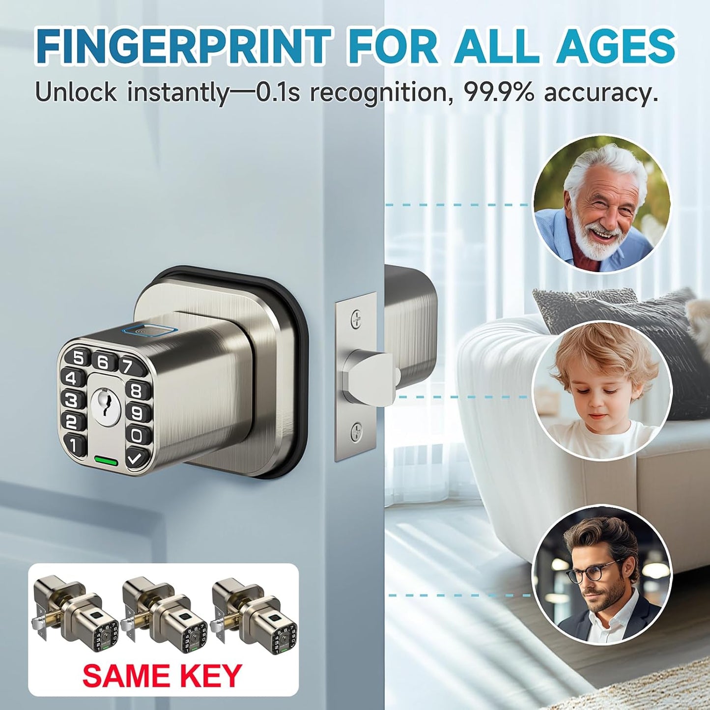 Smart Biometric Fingerprint Door Lock with Keypad - Keyless Entry, Waterproof, Auto Lock - Matte Black