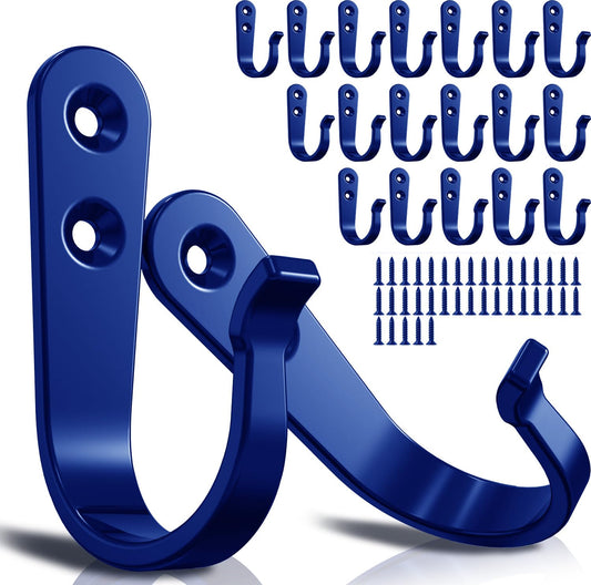 20PCS Wall Hooks for hanging, Metal Wall Hooks for Coats, Coat hooks for Wall, Heavy Duty Single Prong Wall Hooks With 40 Pieces Screws for Hanging Coats,Towel,Backpack,Hat, Dog Leashes (Blue)