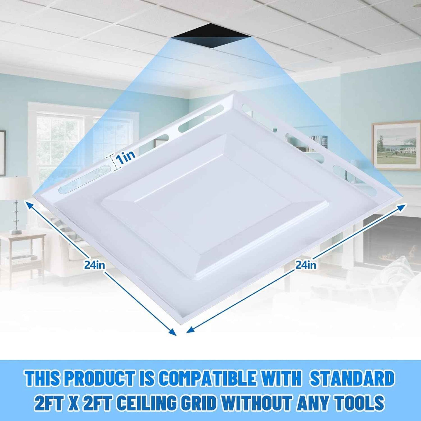 24x24 Ceiling Vent Deflector - 4-Way Air Diverter for Drop Ceilings, No Tools Needed