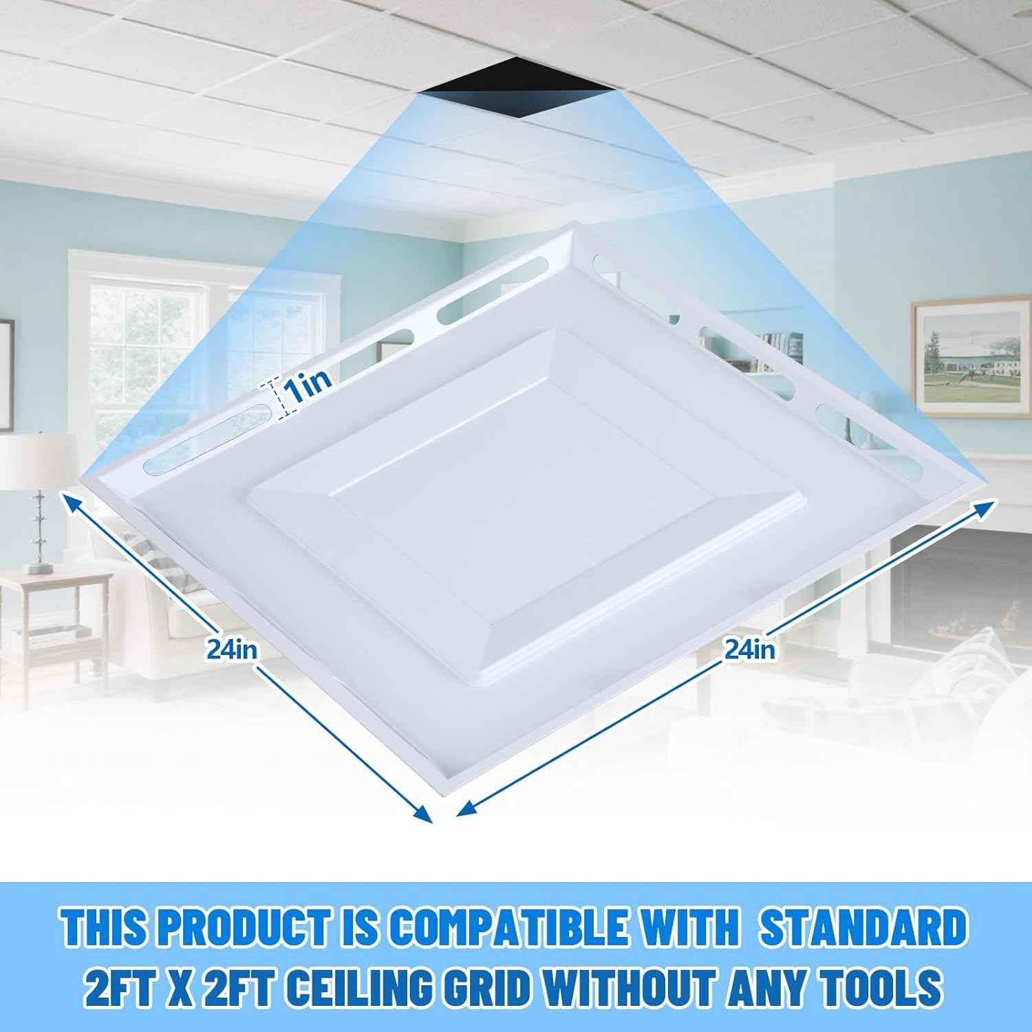 24x24 Ceiling Vent Deflector - 4-Way Air Diverter for Drop Ceilings, No Tools Needed