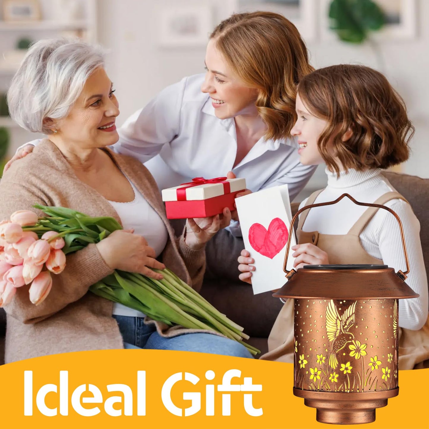 Solar Lantern Waterproof Metal Hummingbird Decor Birthday Gifts for Women Mom Grandma,Outdoor Hanging LED Decorative Light for Garden Patio Yard Lawn Backyard Front Porch