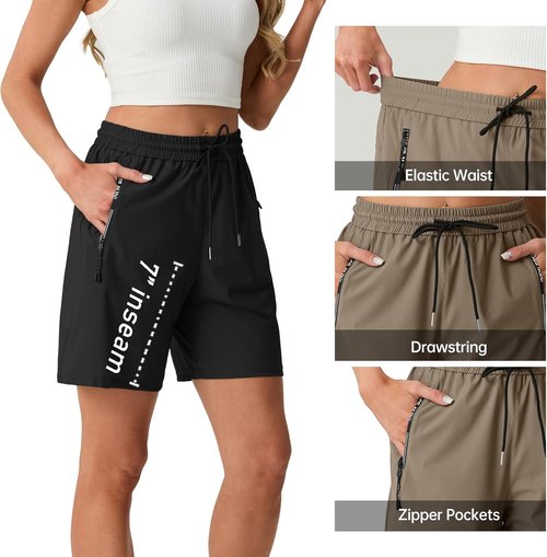 IWOLLENCE Women's Hiking Shorts - Lightweight, Quick-Dry Comfort | 7-Inch with 2 Zipper Pockets