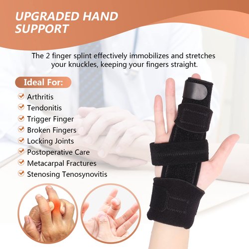 Scurnhau Trigger Finger Splint Finger Brace for 2 Fingers Reversible Finger Splints for Mallet Finger Broken Finger Arthritis Metacarpal Fracture Hand Brace with Finger Support Joints Immobilizer-S/M