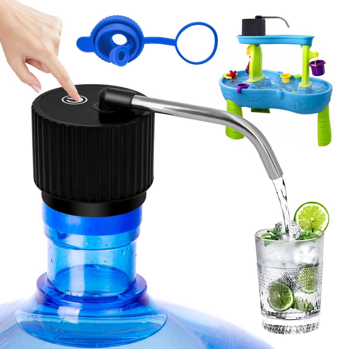 Yolleach Camping Water Dispenser for 5 Gallon Bottle,Portable USB Charging Electric Water Bottle Pump,Universal Micro Drinking Water Jug Pump,3-5 Gallon Automatic Water Dispenser with Silicone Cap