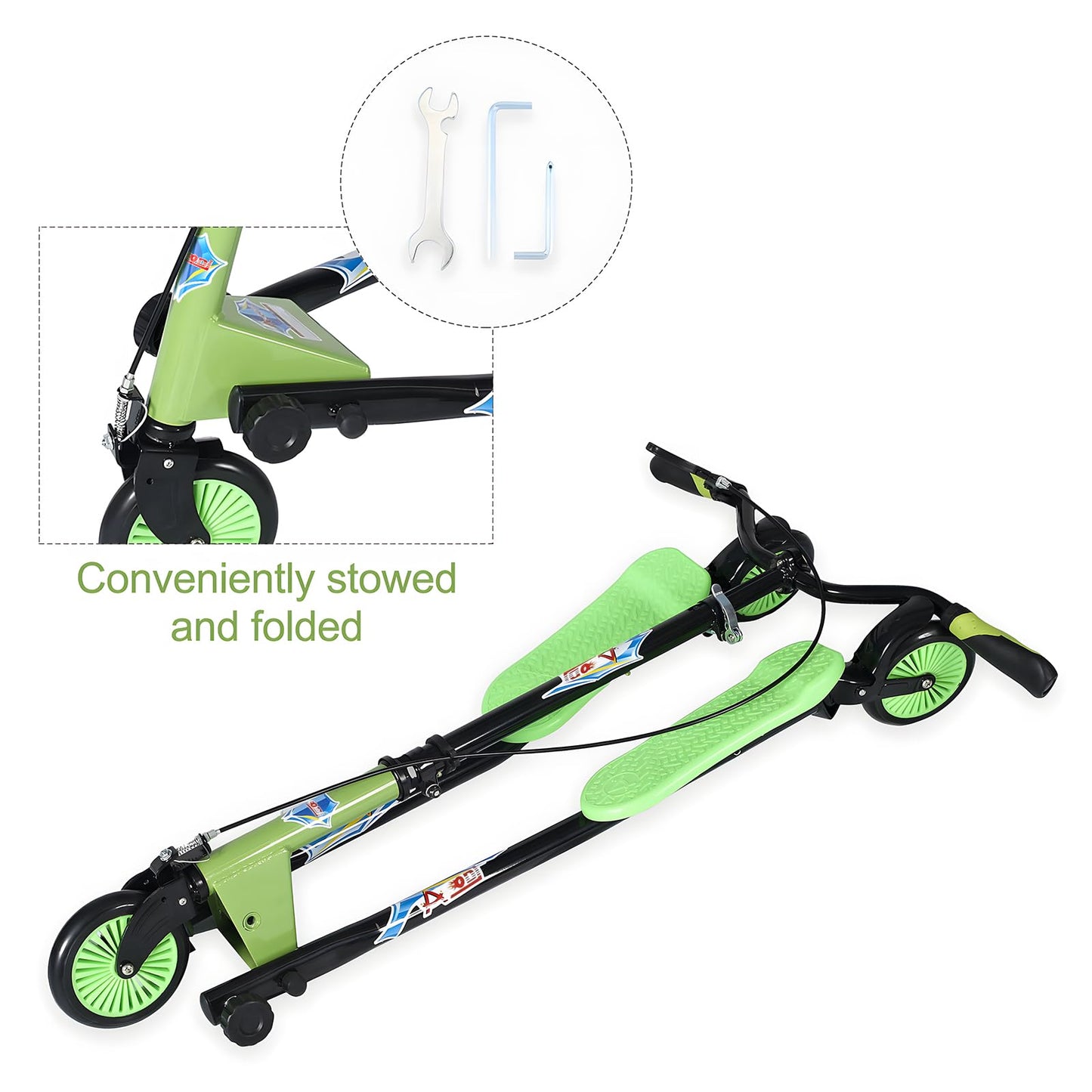 AODI Swing Wiggle Scooter, 3 Wheels Drifting Folding Kick Scooter with 4-Level Adjustable Height/Foldable for Kids/Woman/Men Age 6+ Years Old