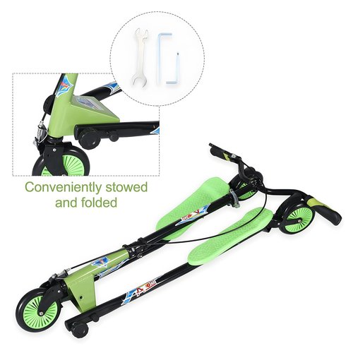 AODI Swing Wiggle Scooter, 3 Wheels Drifting Folding Kick Scooter with 4-Level Adjustable Height/Foldable for Kids/Woman/Men Age 6+ Years Old