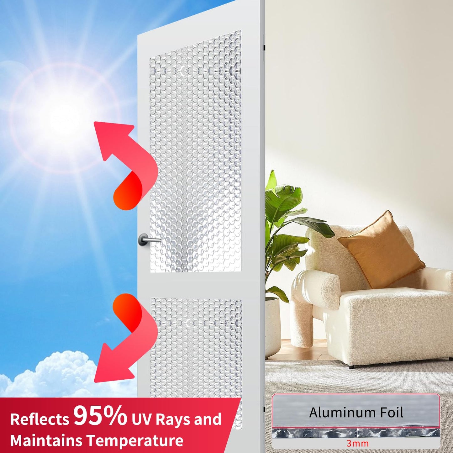 Aggsound Reflective Insulation Aluminum Foil Sheets 23.6 in X 10ft, Bubble Wrap for Packing Attic Door Insulation Cover, Window Tint for Home Heat Blocking, Window Film, Garage Door Screen,3mm