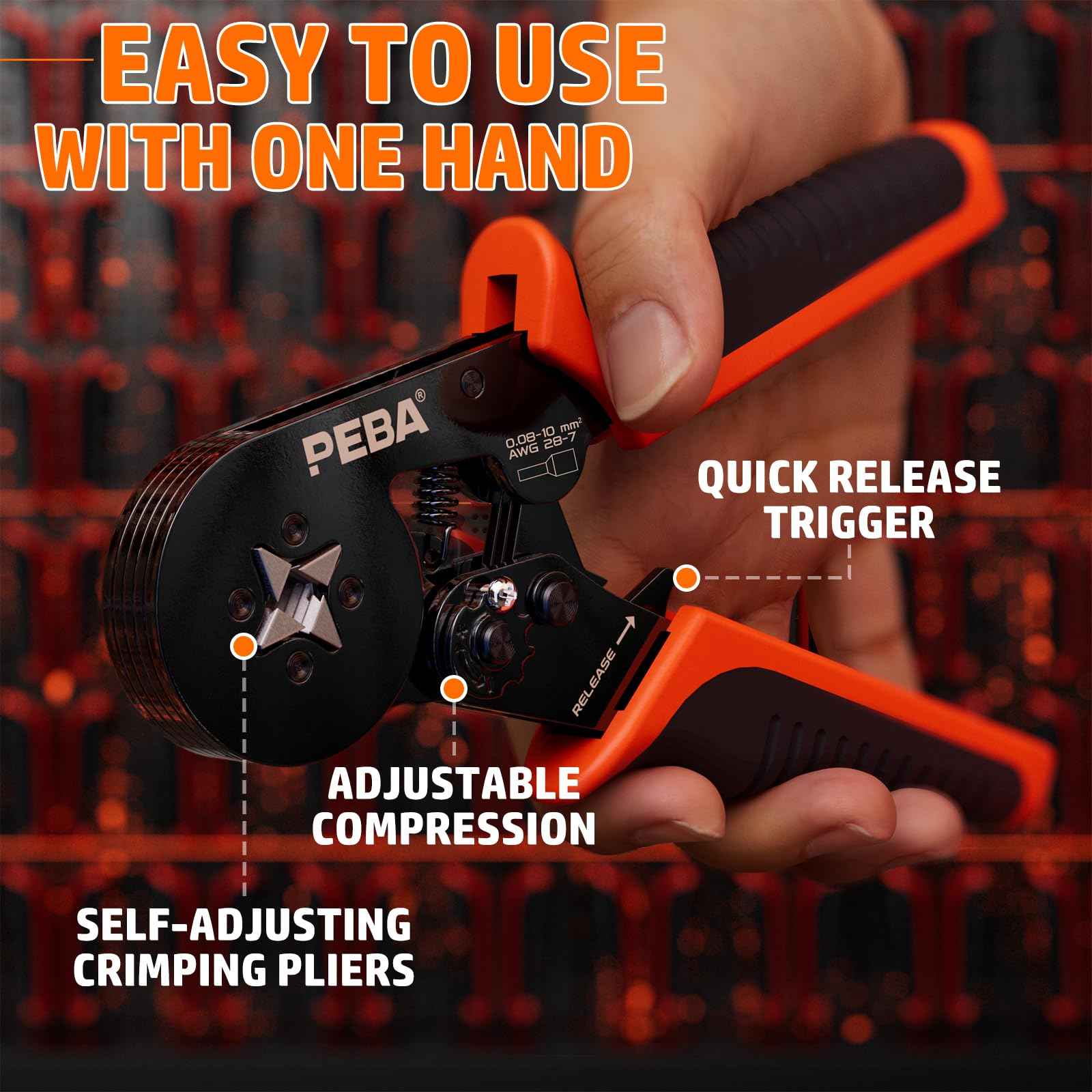 PEBA Ferrule Crimping Tool Kit, Square Pliers AWG28-7 & 21 Sizes Ferrules(AWG24-8) for Electrical Wiring/DIY Terminals | Self-Adjusting Ratchet Crimper - Copper Ferrule Kit