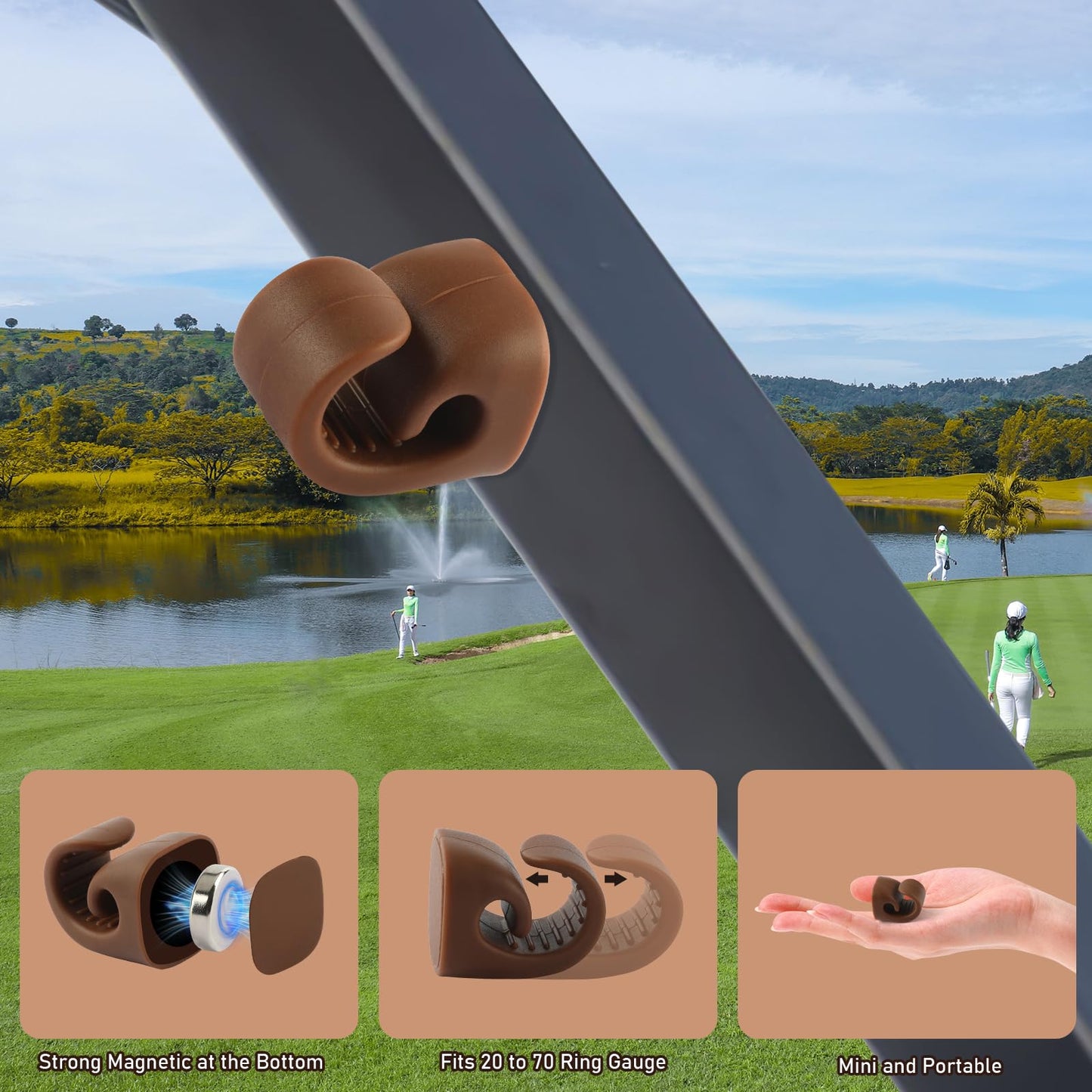 Denwwico 3PCS Magnetic Cigar Holder for Golf Cart, Universal Silicone Clip Fits 20-70 Ring Gauge, Portable Golf Bag Mounting Accessory, Black