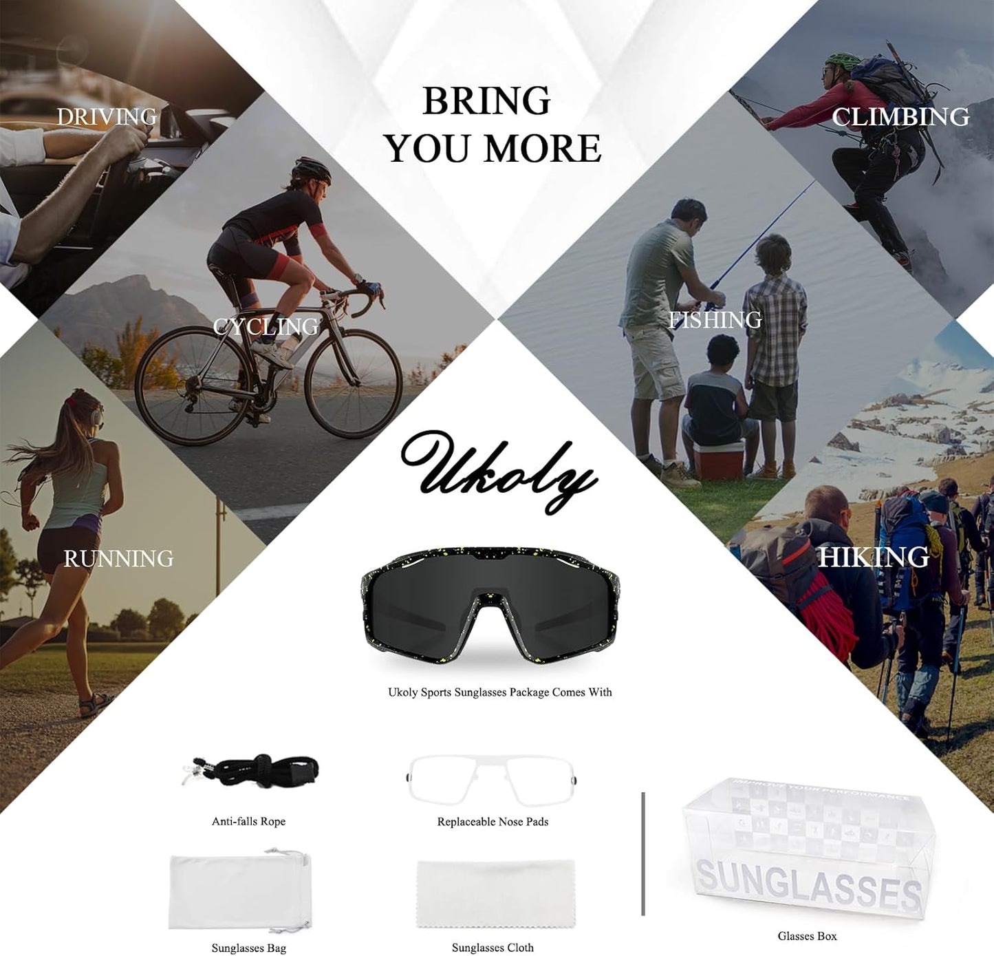 Ukoly Cycling Sunglasses - HD UV400 Sports Glasses for Men & Women | Ideal for Running, Baseball, Fishing & Golf