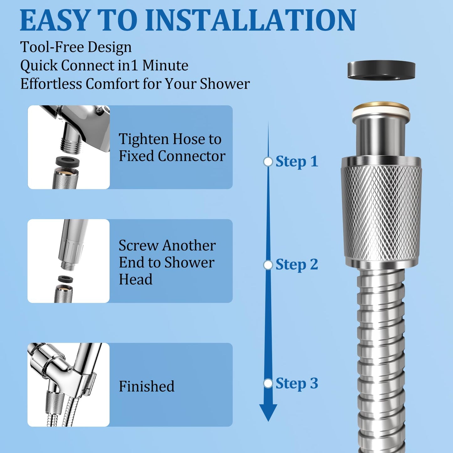 FEELSO 71 Inches Stainless Steel Shower Hose, Extra Long Replacement Hose for Handheld Shower Head with Brass Insert and Nut, Flexible and Durable Shower Hose Extension for RV and Bathroom