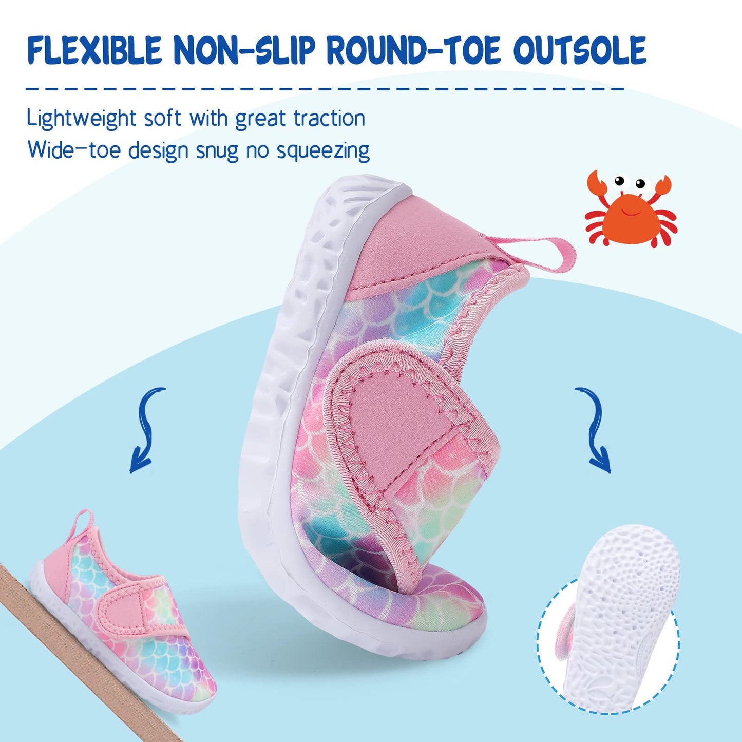 LeIsfIt Boys Girls Water Shoes Kids Aqua Socks Toddler Quick-Dry Swimming Shoes Non-Slip Summer Shoe for Beach Pool Surf, Pink Scale, 8 Toddler