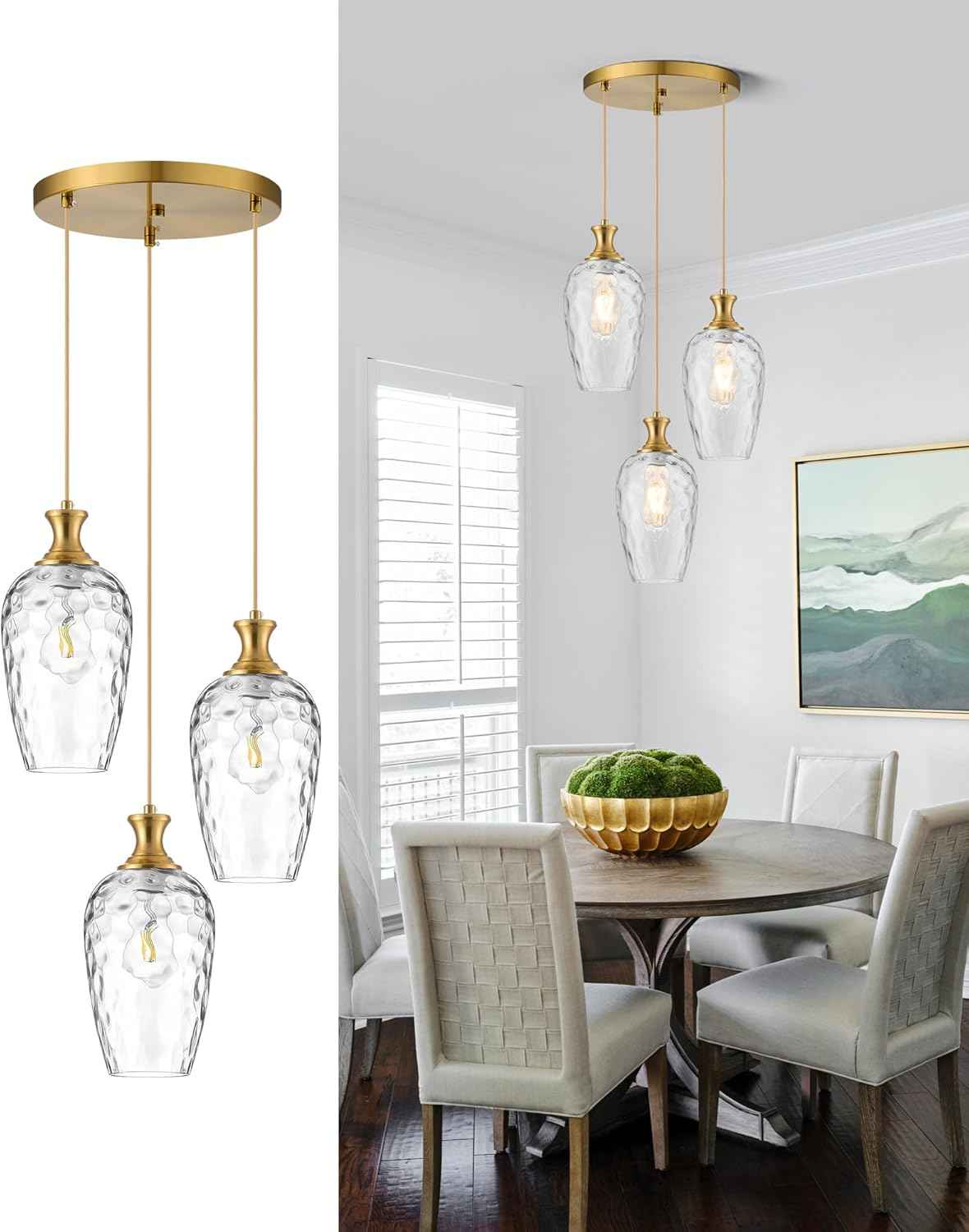 Brushed Nickel Glass Pendant Light Fixture - Modern 1-Light Hanging Lamp for Kitchen Island & Dining Room