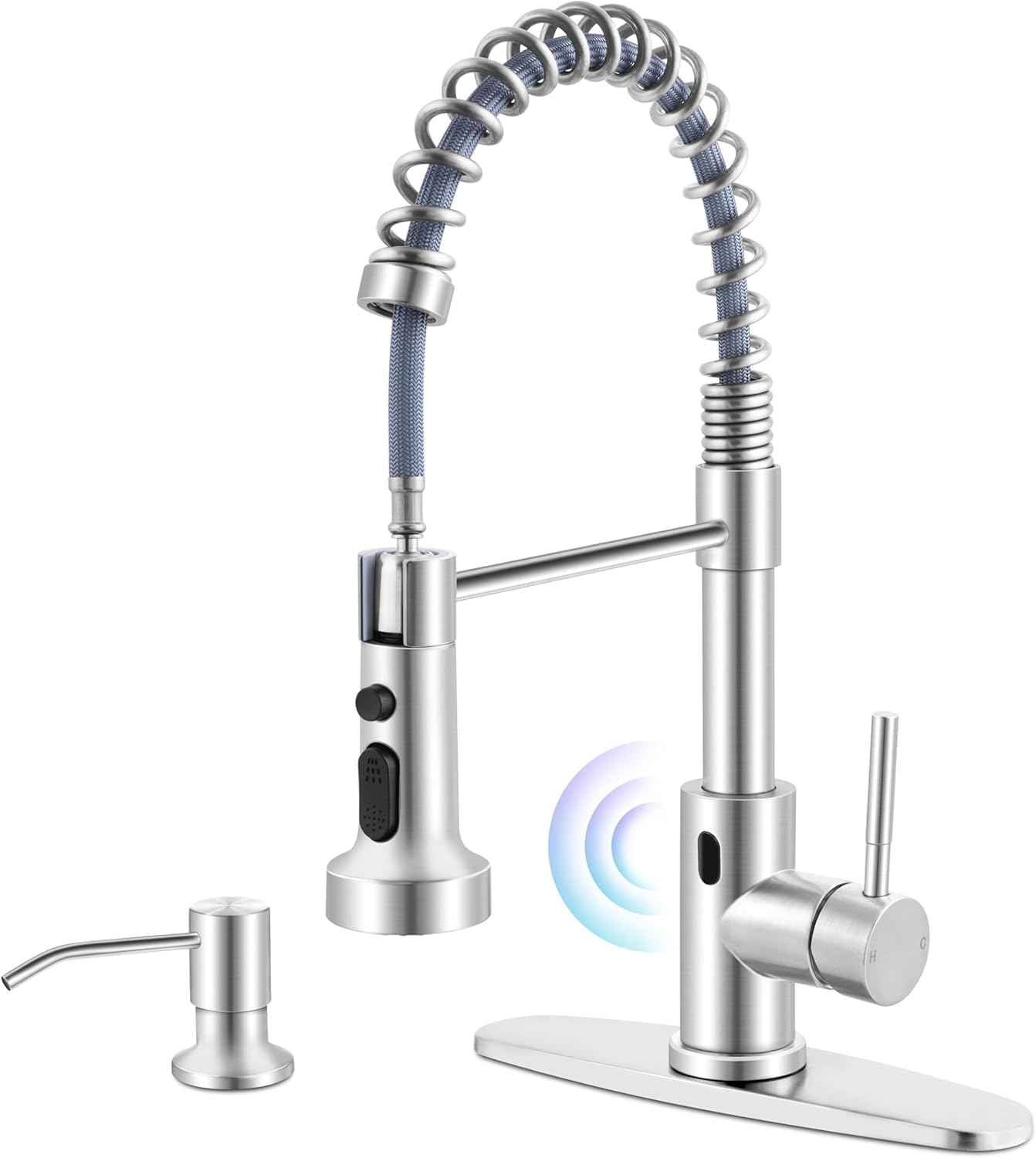 Touchless Kitchen Faucet with Soap Dispenser & Pull Down Sprayer - Commercial Grade Brushed Nickel