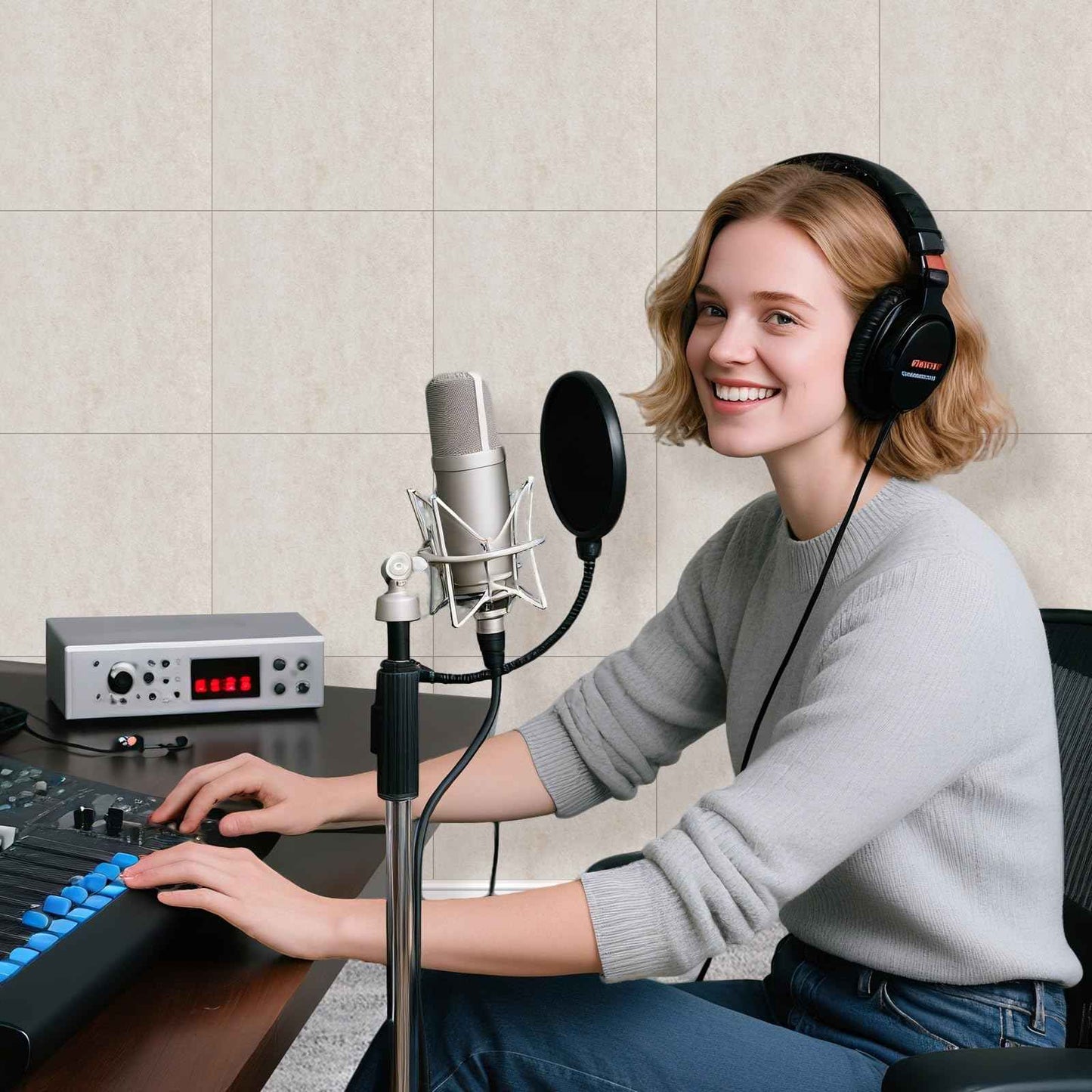 DOLLAR BOSS Felt Acoustic Panels 24-Pack 12''x 12'' High Density Soundproof Panels for Walls, Noise Reducing Sound Absorbing Tiles for Studio Recording Office Home Door Ceiling, Beige